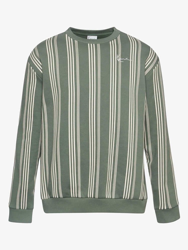 KARL KANI SMALL SIGNATURE STRIPED CREW DUSTY GREEN/OFF WHITE